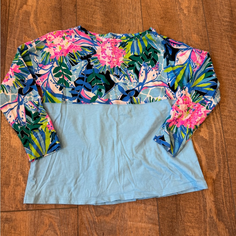 Lilly Pulitzer Girl’s Floral Blue and Pink Long Sleeve Shirt Size Medium